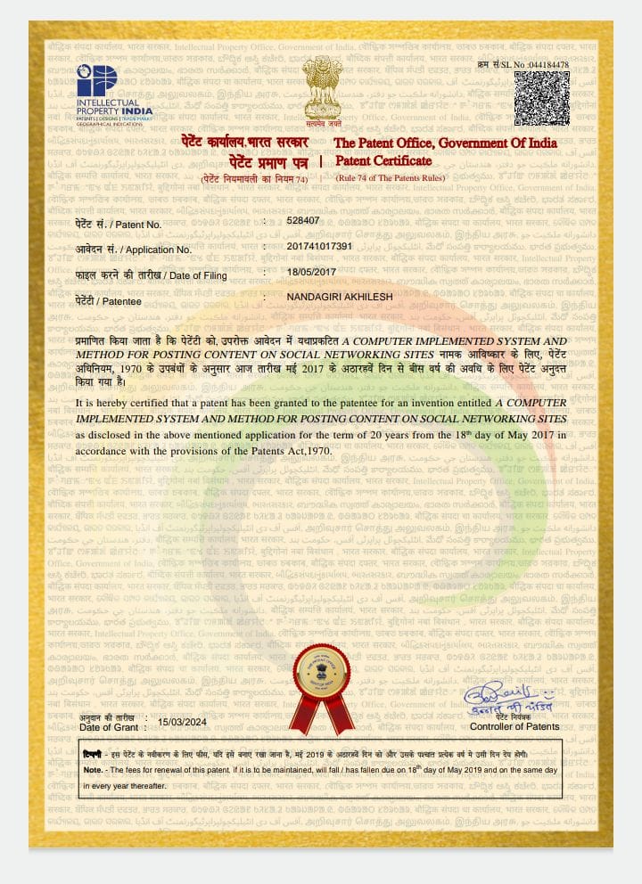 Patent Certificate No. 528407
